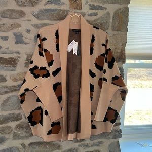 Joan Vass Cheetah Print Cardigan, sz L/G